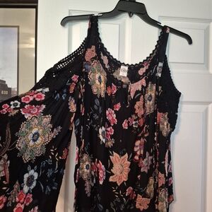 Bila Black Floral Cold Shoulder Top